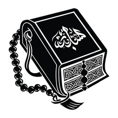 Quran with prayer beads silhouette