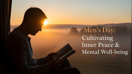 Silhouette reading by sunrise window, bathed in warm light&mdash;evoking Men&rsquo;s Day themes of peace, reflection, and mental well-being.