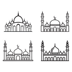 Minimal Mosque Line Art Icon Silhouette Vector Illustration