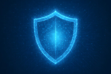 Blue shield security icon on a dark background