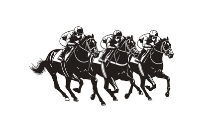 Three Jockeys Racing Horses in Black Silhouette horse racing