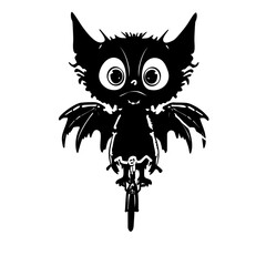 Cute Cartoon Bat with Sports Equipment Silhouette Art