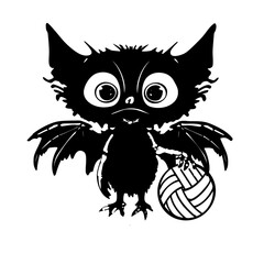 Cute Cartoon Bat with Sports Equipment Silhouette Art