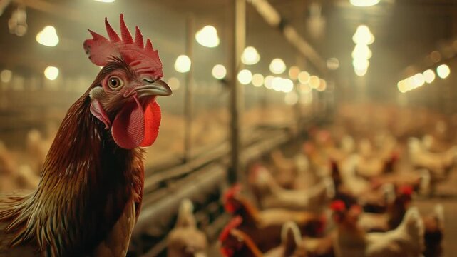 Video A large group of chickens inside a farm barn
