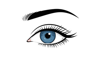 Fototapeta premium A closeup illustration of a blue eye with thick black eyelashes and eyebrow