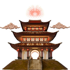 Chinese New Year Traditional Gate Building Front View