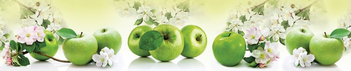 Fresh Green Apples and Spring Blossoms Panoramic Kitchen Panel Design