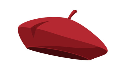 A red beret with a small knob on top on a white background