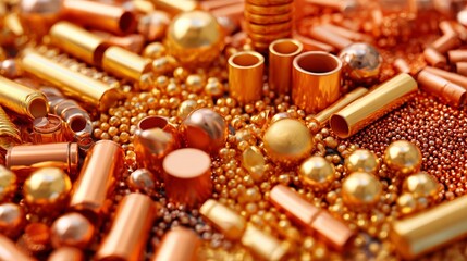 Copper metallic capsules and pills spread for pharmaceutical supplement branding and vitamin advertisement health care visual presentation