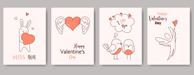 Valentine&rsquo;s Day vector greeting cards with cute hearts, love icons, romantic illustrations, pink backgrounds, adorable animals, sweet messages, perfect for couples, kids, and festive decor.