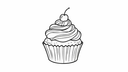 Hand Drawn Sketch of a Delicious Cupcake with Cherry on Top.