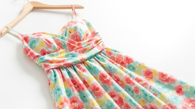 Summer Floral Print Strapless Maxi Dress Hanging on a Coat Hanger
