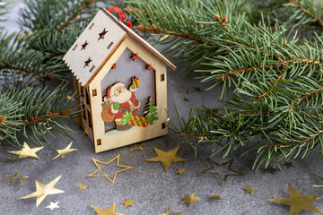 Wooden christmas decoration with santa illustration