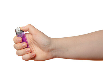 Kids Hand Gripping a Small Lighter in Close-Up