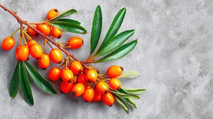 Sea buckthorn berries on gray background