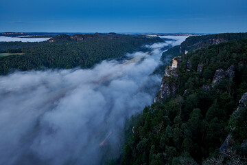Morning Fog over the Elbe at Bastei, Saxon Switzerland