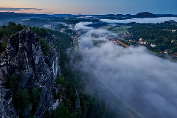 Morning Fog over the Elbe at Bastei, Saxon Switzerland