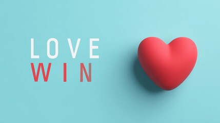 Love wins concept with a red heart on a blue background