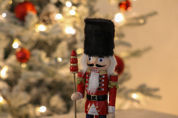 Editorial photograph of a wooden nutcracker taken during a Christmas display in Novi Sad on December 6, 2025.