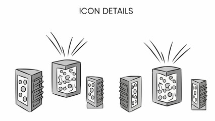Set of stylized icons representing abstract geometric objects with radiating lines.