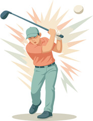 Golfer Swinging Club with Explosive Background player