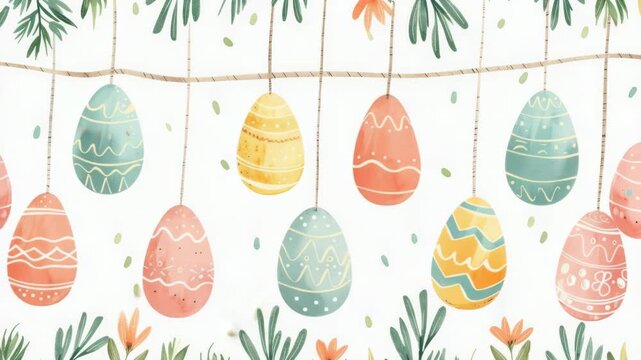 Video A bunch of eggs hang from a tree branch, possibly as part of an Easter or spring-themed decoration