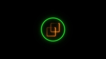 Neon copy icon color glowing animated, copy file sign neon icon on black background with looped neon lines abstract - Powered by Adobe