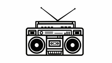 Classic retro boombox stereo radio line art icon.