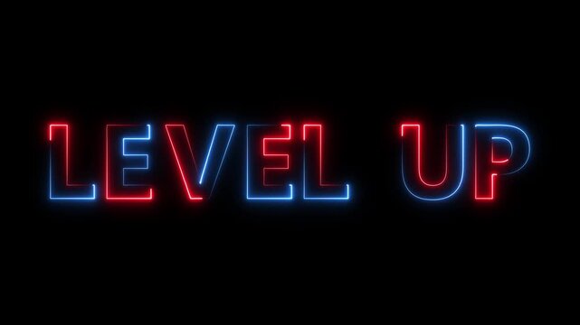 Neon Level up colored text. Laser vintage effect. Infinite loopable.