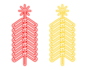 Two vibrant neon firecracker bundles, one red and one yellow, with starburst fuses, on a white background.
