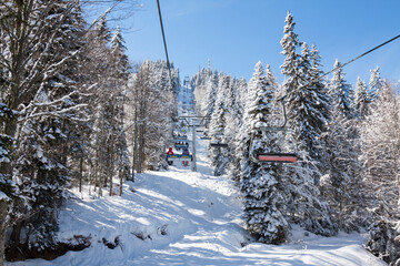 Cable car on ski resort Pamporovo Bulgaria