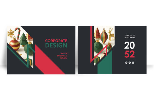 Modern business brochure layout &ndash;  Geometric Book Cover Landscape Layout Red and Green