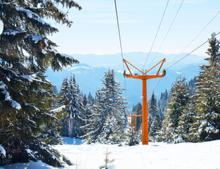 Cable car on ski resort Pamporovo Bulgaria