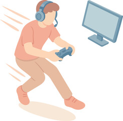 Person playing video games with controller and headset