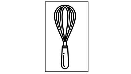 Simple black and white outline drawing of a kitchen whisk ready for baking and cooking preparation