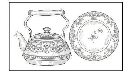 hand drawn illustration of tea pot