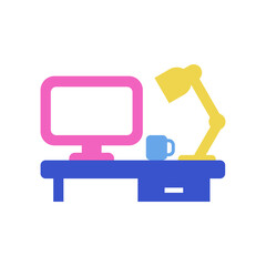 Flat Office Desk and Chair Icon