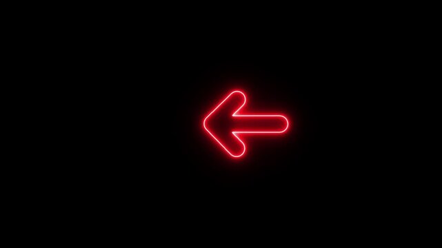 Abstract red neon arrow loading icon and uploading animation. right to left. Neon arrow showing the direction Neon arrows with shining effects, highlights on a black background