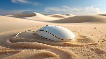 a mouse lying in a sand a image like a cover on pc