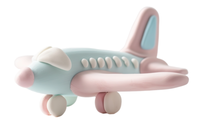 Bright toy airplane in soft colors with simple design. Ideal for children's playtime or creative projects. Fits well in various children-themed designs