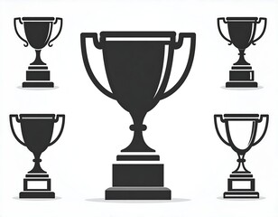 Silhouetted collection of various trophy cups, set against a crisp white background