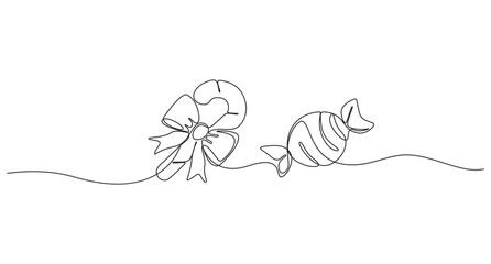 Continuous line Christmas candy cane icon. One line icon. one 