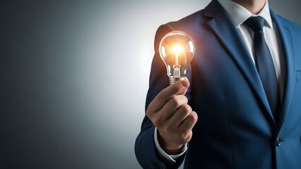 Idea Spark: A smartly dressed individual holds a glowing light bulb, representing a moment of inspiration, innovation, and creative thought. This image embodies the essence of bright ideas.