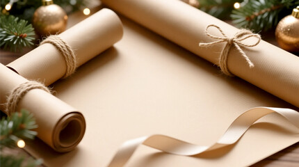 Kraft Paper Gift-Wrap Festive Holiday Background 2026 with Natural Minimal Elements on Warm Organic Tones for Branding, Packaging, and Product Display