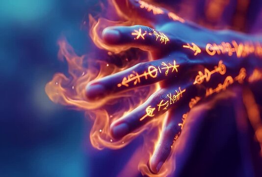 the generated video. Magical symbols glow on the hand