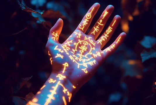 the generated video. Magical symbols glow on the hand