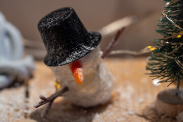 Miniatur-Schneemann mit Zylinder im Wichtelhaus – kreative Winterbastelei
Miniature snowman with top hat in the gnome house – creative winter craft