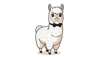 Naklejka premium Elegant Alpaca with Bow Tie - A Charming Cartoon Illustration.