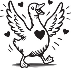 romantic funny goose with hearts
