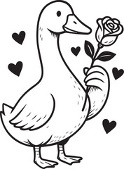 romantic goose with rose and hearts
